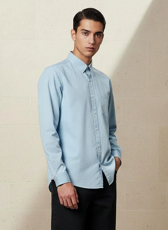 لي كوبر Lee Cooper Men Regular Fit Collared Long Sleeve Shirt